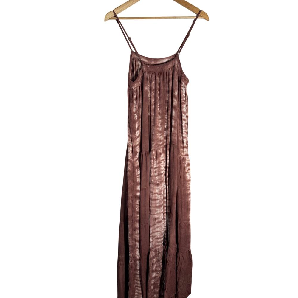 Mora Tie Dyed Brown Cream Boho Maxi Dress One Size - Picture 3 of 6